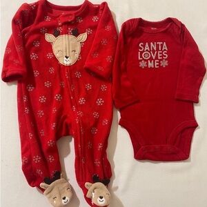 Baby Girl’s Christmas Footed Sleeper & Onesie 0-3m & 3m